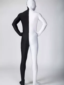 Morph Suit Black and White Two Tone Lycra Spandex Zentai Suit Unisex Full Body Suit