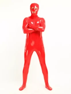 Morph Suit Red Unisex Open Mouth And Eyes Designed PVC BodySuit Clothes Costumes