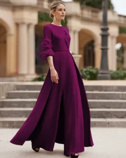 Mother Dress Designed Neckline 3/4 Length Sleeves Jumpsuit Beaded Wedding Guest Dresses