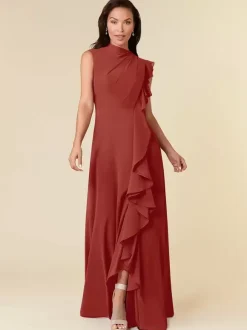 Mother Dress High Collar Sleeveless A-Line Pleated Wedding Guest Dresses