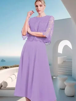 Mother Dress Jewel Neck Half Sleeves A-Line Lace Wedding Guest Dresses