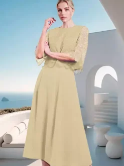 Mother Dress Jewel Neck Half Sleeves A-Line Lace Wedding Guest Dresses
