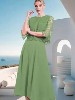 Mother Dress Jewel Neck Half Sleeves A-Line Lace Wedding Guest Dresses