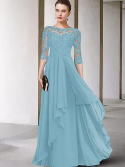 Mother Dress Jewel Neck Half Sleeves A-Line Lace Floor-Length Guest Dresses For Wedding Free Customization