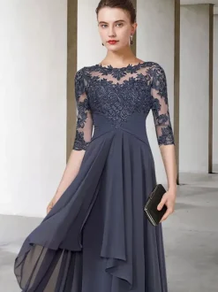Mother Dress Jewel Neck Half Sleeves A-Line Lace Floor-Length Guest Dresses For Wedding Free Customization