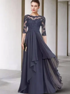 Mother Dress Jewel Neck Half Sleeves A-Line Lace Floor-Length Guest Dresses For Wedding Free Customization
