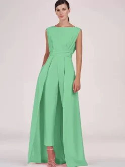 Mother Dress Jewel Neck Sleeveless Jumpsuit Pleated Ankle-Length Guest Dresses For Wedding