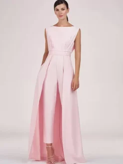 Mother Dress Jewel Neck Sleeveless Jumpsuit Pleated Ankle-Length Guest Dresses For Wedding