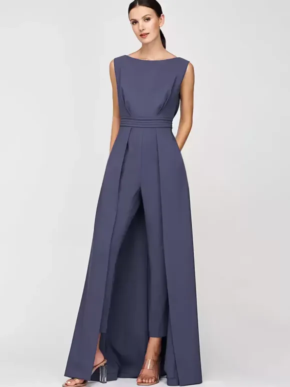 Mother Dress Jewel Neck Sleeveless Jumpsuit Pleated Ankle-Length Guest Dresses For Wedding