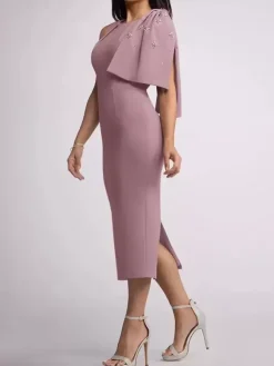 Mother Dress Jewel Neck Sleeveless Sheath Bows Tea-Length Wedding Guest Dresses
