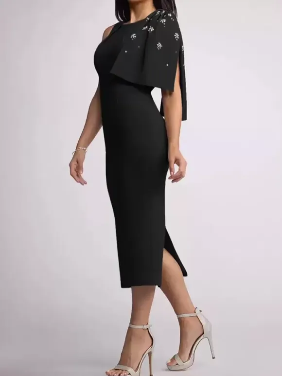 Mother Dress Jewel Neck Sleeveless Sheath Bows Tea-Length Wedding Guest Dresses