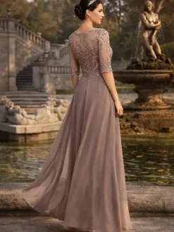 Mother Dress Lace Chiffon Designed Neckline Half Sleeves Jumpsuit Lace Wedding Guest Dresses