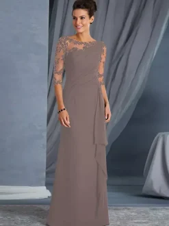 Mother Dress Of The Bride Jewel Neck 3/4 Length Sleeves Sheath Pleated Bodycon Long Wedding Guest Dresses Free Customization