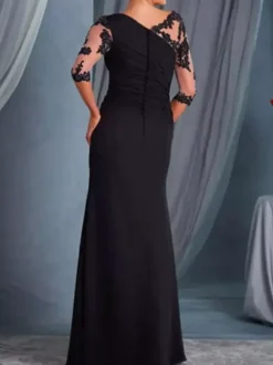 Mother Dress Of The Bride Jewel Neck 3/4 Length Sleeves Sheath Pleated Bodycon Long Wedding Guest Dresses Free Customization