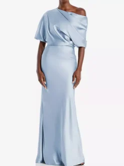 Mother Dress One-Shoulder Short Sleeves Mermaid Pleated Floor-Length Wedding Guest Dresses