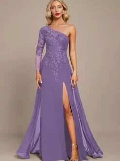 Mother Dress One-Shoulder Long Sleeves Ball Gown Sequins Guest Dresses For Wedding