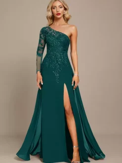 Mother Dress One-Shoulder Long Sleeves Ball Gown Sequins Guest Dresses For Wedding