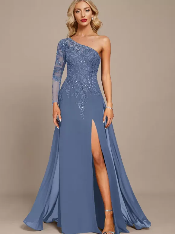 Mother Dress One-Shoulder Long Sleeves Ball Gown Sequins Guest Dresses For Wedding