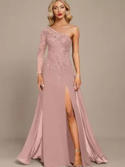 Mother Dress One-Shoulder Long Sleeves Ball Gown Sequins Guest Dresses For Wedding