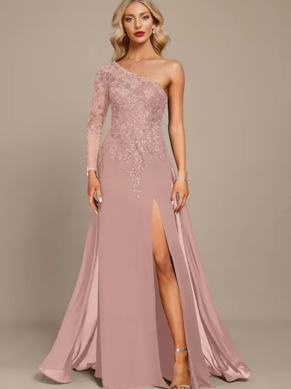 Mother Dress One-Shoulder Long Sleeves Ball Gown Sequins Guest Dresses For Wedding