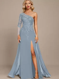 Mother Dress One-Shoulder Long Sleeves Ball Gown Sequins Guest Dresses For Wedding