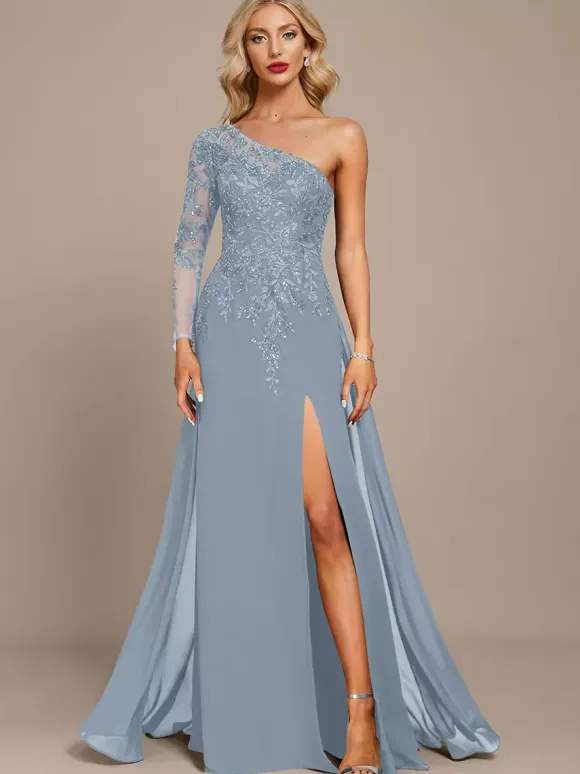 Mother Dress One-Shoulder Long Sleeves Ball Gown Sequins Guest Dresses For Wedding