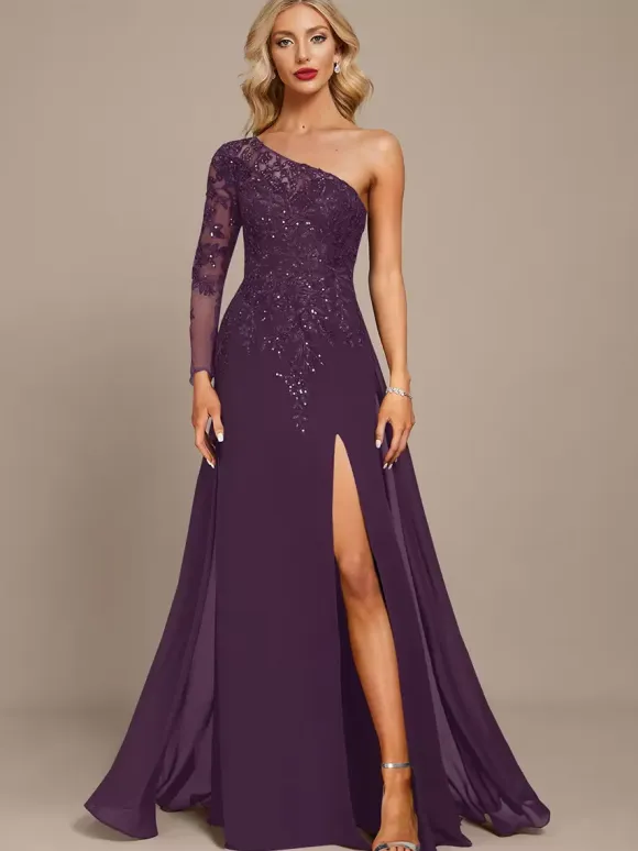 Mother Dress One-Shoulder Long Sleeves Ball Gown Sequins Guest Dresses For Wedding