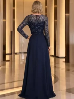 Mother Dress Party Dress Jewel Neck Long Sleeves A-Line Sequins Wedding Guest Dresses