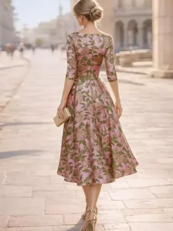 Mother Dress V-Neck 3/4 Length Sleeves A-Line Pleated Guest Dresses For Wedding
