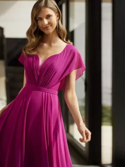 Mother Dress V-Neck Short Sleeves A-Line Pleated Guest Dresses For Wedding