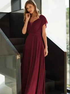 Mother Dress V-Neck Short Sleeves A-Line Pleated Guest Dresses For Wedding