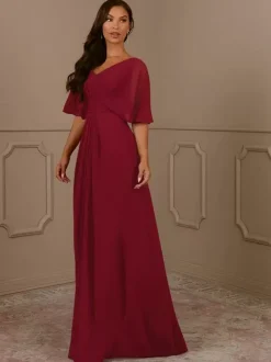 Mother Dress V-Neck Short Sleeves A-Line Pleated Wedding Guest Dresses