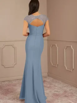 Mother Dress V-Neck Short Sleeves Mermaid Pleated Wedding Guest Dresses