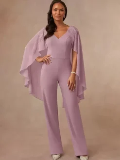 Mother Dress V-Neck Sleeveless Jumpsuit Applique Floor-Length Wedding Guest Dresses