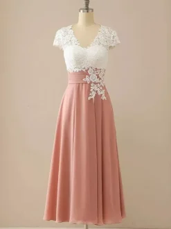 Mother Of The Bride Dress V-Neck Short Sleeves A-Line Cut Out Guest Dresses For Wedding Free Customization