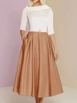 Mother Dress Bateau Neck 3/4 Length Sleeves A-Line Sash Ankle-Length Wedding Guest Dresses Free Customization