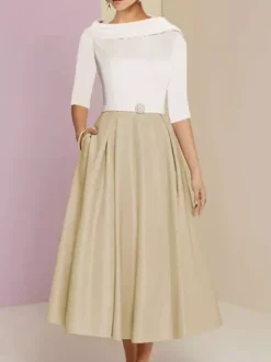 Mother Dress Bateau Neck 3/4 Length Sleeves A-Line Sash Ankle-Length Wedding Guest Dresses Free Customization