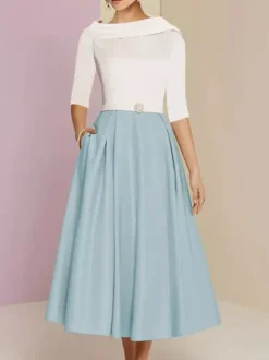 Mother Dress Bateau Neck 3/4 Length Sleeves A-Line Sash Ankle-Length Wedding Guest Dresses Free Customization