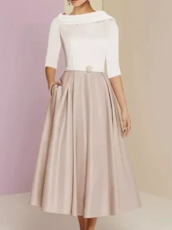 Mother Dress Bateau Neck 3/4 Length Sleeves A-Line Sash Ankle-Length Wedding Guest Dresses Free Customization