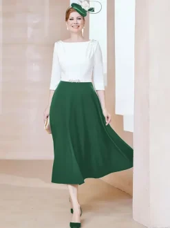 Mother Dress Jewel Neck Half Sleeves A-Line Beaded Tea-Length Guest Dresses For Wedding