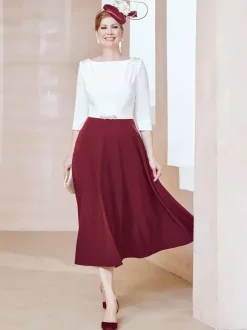 Mother Dress Jewel Neck Half Sleeves A-Line Beaded Tea-Length Guest Dresses For Wedding