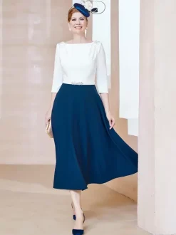 Mother Dress Jewel Neck Half Sleeves A-Line Beaded Tea-Length Guest Dresses For Wedding