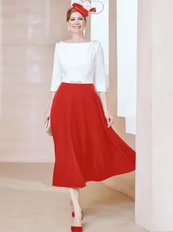 Mother Dress Jewel Neck Half Sleeves A-Line Beaded Tea-Length Guest Dresses For Wedding
