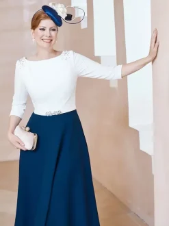 Mother Dress Jewel Neck Half Sleeves A-Line Beaded Tea-Length Guest Dresses For Wedding