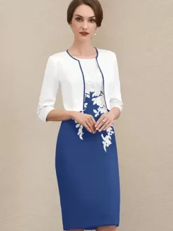 Mother Dress Jewel Neck Short Sleeves Short Lace Guest Dresses For Wedding