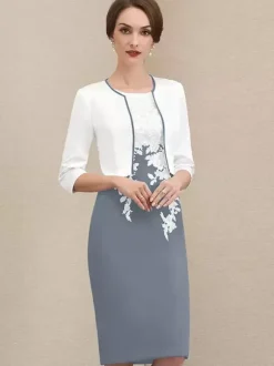 Mother Dress Jewel Neck Short Sleeves Short Lace Guest Dresses For Wedding