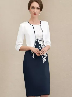 Mother Dress Jewel Neck Short Sleeves Short Lace Guest Dresses For Wedding
