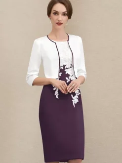 Mother Dress Jewel Neck Short Sleeves Short Lace Guest Dresses For Wedding