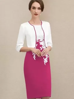Mother Dress Jewel Neck Short Sleeves Short Lace Guest Dresses For Wedding