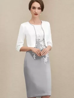 Mother Dress Jewel Neck Short Sleeves Short Lace Guest Dresses For Wedding